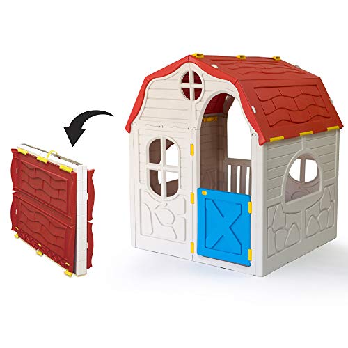 Ram Quality Products Kid's Classic Real Feel Cottage Compact Foldable Plastic Toddler Outdoor Playhouse for Children Ages 2 Years Old and Up, White by Ram Quality Products