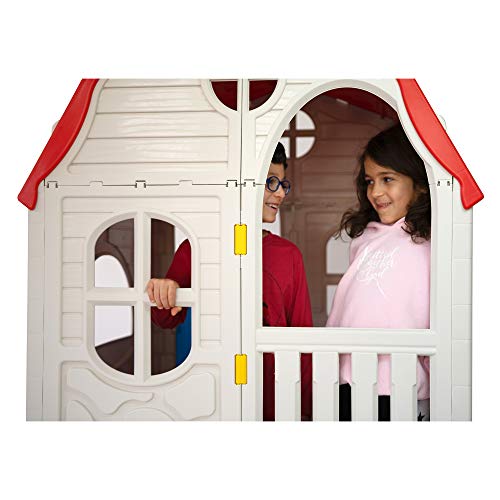 Ram Quality Products Kid's Classic Real Feel Cottage Compact Foldable Plastic Toddler Outdoor Playhouse for Children Ages 2 Years Old and Up, White by Ram Quality Products
