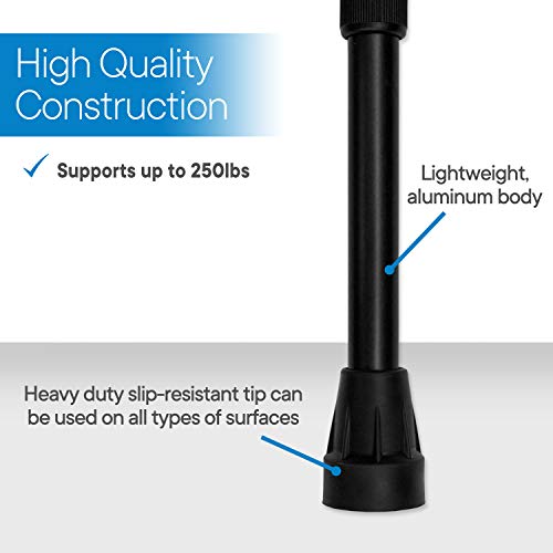 RMS Walking Cane - Adjustable Walking Stick - Lightweight Aluminum Offset Cane with Ergonomic Handle and Wrist Strap - Ideal Daily Living Aid for Limited Mobility (Black) from Royal Medical Solutions