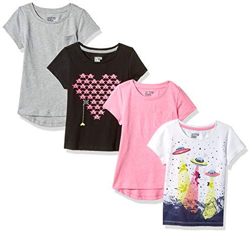 Spotted Zebra Girls' Short-Sleeve T-Shirts, Pack of 4, Video Ufo, Small from Spotted Zebra