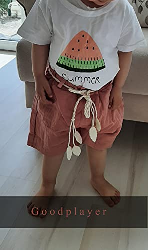 Goodplayer Baby Toddler Girls Summer Shorts Sets Kids Watermelon Letter Print Tops Shorts Outfits Clothes for 1-4 Years Old Pink from 