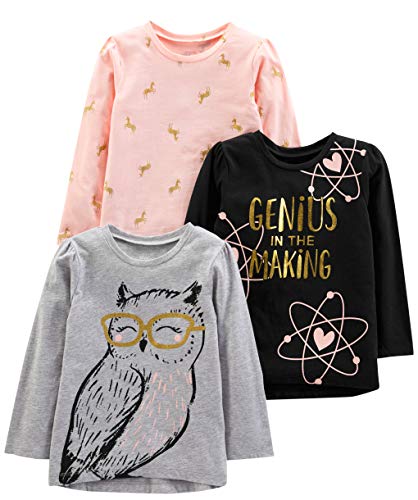 Simple Joys by Carter's Toddler Girls' Graphic Long-Sleeve Tees, Pack of 3, Genius/Horses/Dots, 4T from Carter's Simple Joys - Private Label