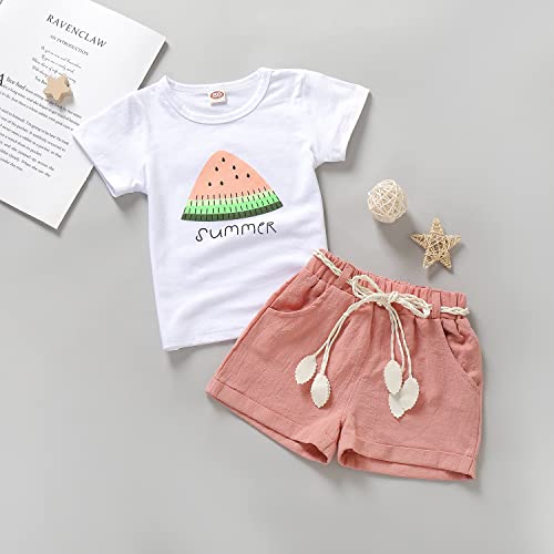 Goodplayer Baby Toddler Girls Summer Shorts Sets Kids Watermelon Letter Print Tops Shorts Outfits Clothes for 1-4 Years Old Pink from 