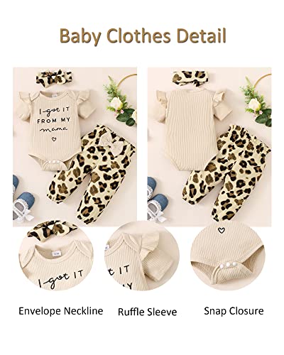 0-3 Months Baby Girl Clothes Infant Romper Outfits Ruffle Sleeve Top Floral Pant Set Summer Outfits Baby Clothes for Girls Apricot from 