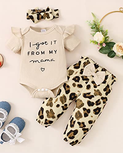 0-3 Months Baby Girl Clothes Infant Romper Outfits Ruffle Sleeve Top Floral Pant Set Summer Outfits Baby Clothes for Girls Apricot from 