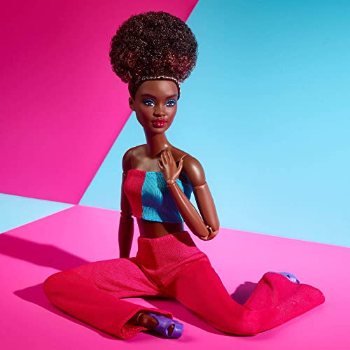 Barbie Looks Doll, Natural Black Hair, Color Block Outfit, Crop Top and Flare Pants, Style and Pose, Fashion Collectibles from Mattel
