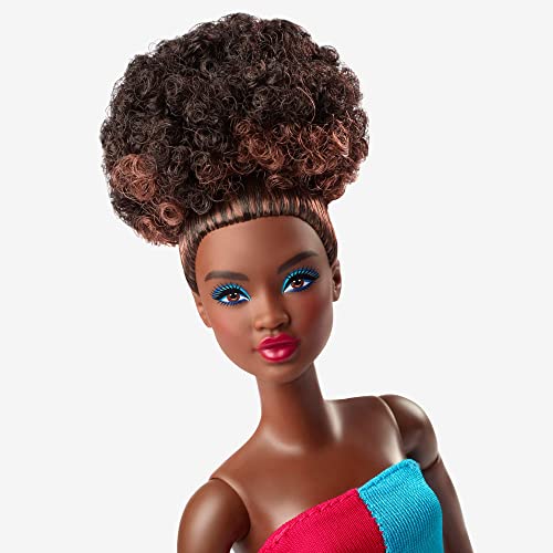 Barbie Looks Doll, Natural Black Hair, Color Block Outfit, Crop Top and Flare Pants, Style and Pose, Fashion Collectibles from Mattel