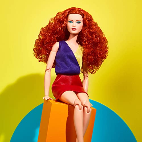 Barbie Looks Doll, Curly Red Hair, Color Block Outfit with Miniskirt, Style and Pose, Fashion Collectibles, Barbie Signature Looks from Mattel
