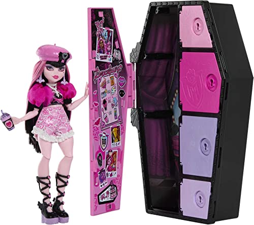 Monster High Doll and Fashion Set, Draculaura with Dress-Up Locker and 19+ Accessories, Skulltimate Secrets by Mattel