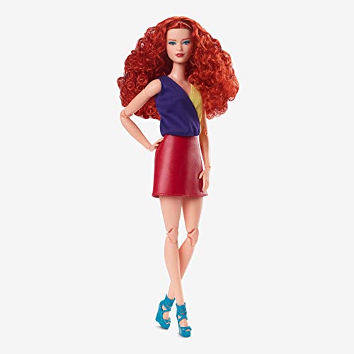 Barbie Looks Doll, Curly Red Hair, Color Block Outfit with Miniskirt, Style and Pose, Fashion Collectibles, Barbie Signature Looks from Mattel