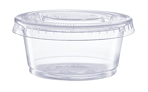 [100 Sets - 2 oz.] Plastic Portion Cups With Lids, Souffle Cups, Jello Shot Cups by 