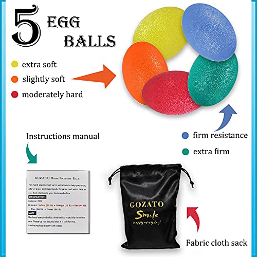GOZATO Squeeze Ball for Hand Therapy - Squishy Stress, PT, Arthritis Pain Relief Workout, Hand Exercise Ball - Grip Strengthening Physical, Arthritis Pain Relief Workout Set - Finger Wrist Muscles Arthritis Grip Exerciser Strengthening 5pcs by GOZATO
