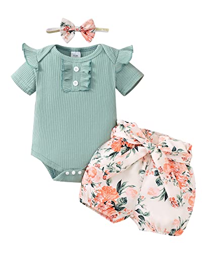 Newborn Baby Girl Clothes Romper Shorts Set Baby Girl Newborn Outfits Baby Girl Stuff Gifts Green 0-3 Months Baby Girl Clothes from 