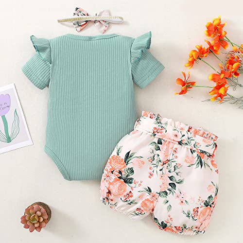 Newborn Baby Girl Clothes Romper Shorts Set Baby Girl Newborn Outfits Baby Girl Stuff Gifts Green 0-3 Months Baby Girl Clothes from 