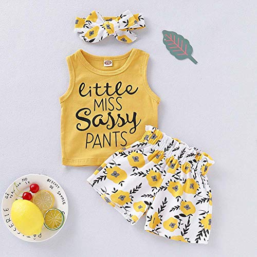 PigMaMa 3 Pcs Infant Baby Girl Sets Sleeveless Tank Tops Flower Pant Headband Outfits Toddler Clothes 12-18 Months from 