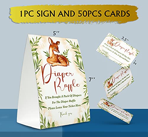 Diaper Raffle Sign,Diaper Raffle Baby Shower Game Kit (1 Standing Sign + 50 Guessing Cards),Woodland Forest Animals Insert Ticket,Baby Showers Decorations,Card for Baby Shower Game to Bring a Pack of Diapers-XN28 from 