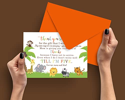 Cute Jungle Baby Shower Thank You Cards with Envelopes (15 Pack) Wild Safari Animal Themed Supplies Orange - Neutral Boys or Girls â A6 Flat Stationery Set Printed (4 x 6 inches) Paper Clever Party by 