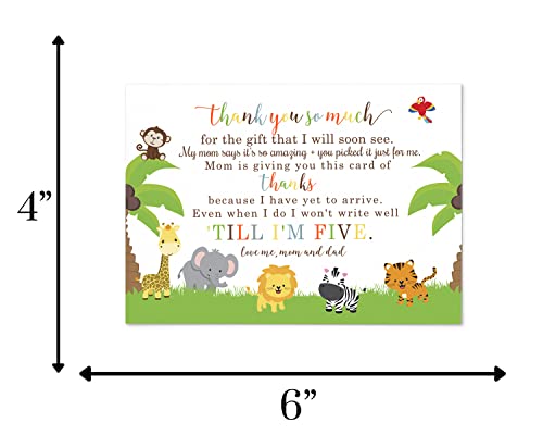 Cute Jungle Baby Shower Thank You Cards with Envelopes (15 Pack) Wild Safari Animal Themed Supplies Orange - Neutral Boys or Girls â A6 Flat Stationery Set Printed (4 x 6 inches) Paper Clever Party by 