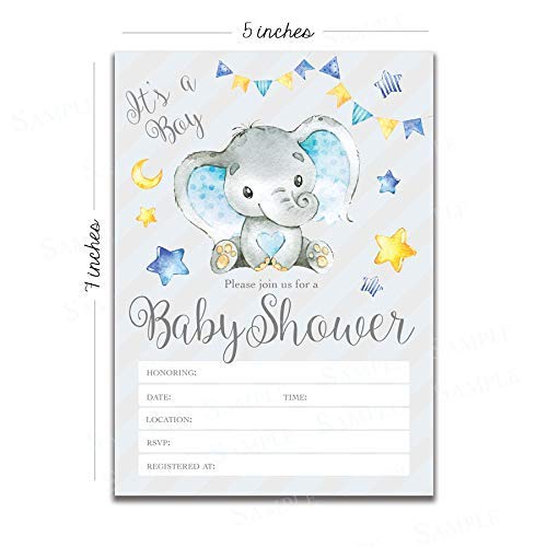Elephant Baby Shower Invitations - Gray and Blue Boy Party Invites by Impressions