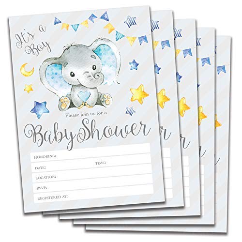 Elephant Baby Shower Invitations - Gray and Blue Boy Party Invites by Impressions