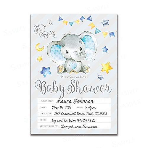 Elephant Baby Shower Invitations - Gray and Blue Boy Party Invites by Impressions