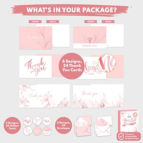 24 Rose Gold-Foiled Pink Thank You Cards with Envelopes - 6x4in Rose Gold Thank You Cards with Envelopes Pink, 6 Designs Pink Baby Shower Thank You Cards Girl, Girl Baby Shower Thank You Cards Pink by Decorably