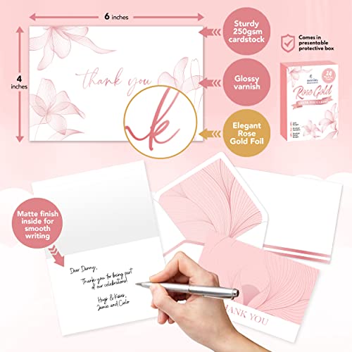 24 Rose Gold-Foiled Pink Thank You Cards with Envelopes - 6x4in Rose Gold Thank You Cards with Envelopes Pink, 6 Designs Pink Baby Shower Thank You Cards Girl, Girl Baby Shower Thank You Cards Pink by Decorably
