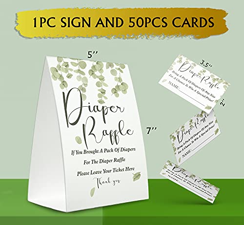 Diaper Raffle Sign,Diaper Raffle Baby Shower Game Kit (1 Standing Sign + 50 Guessing Cards),Greenery Insert Ticket,Baby Showers Decorations,Card for Baby Shower Game to Bring a Pack of Diapers-XN03 by 