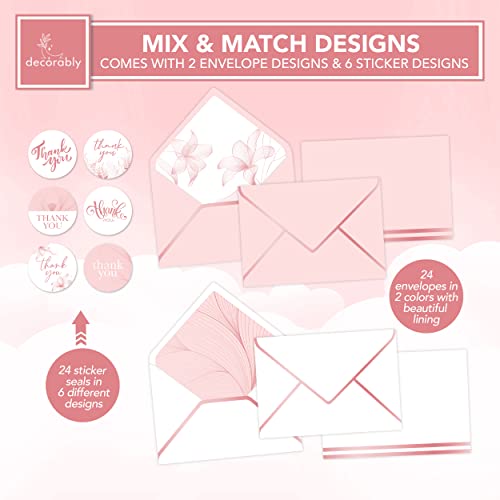 24 Rose Gold-Foiled Pink Thank You Cards with Envelopes - 6x4in Rose Gold Thank You Cards with Envelopes Pink, 6 Designs Pink Baby Shower Thank You Cards Girl, Girl Baby Shower Thank You Cards Pink by Decorably