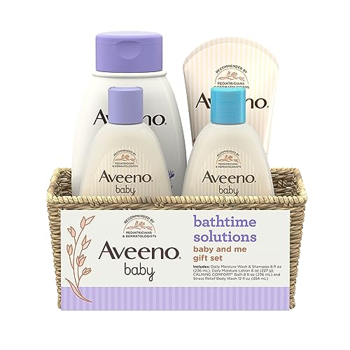Aveeno Baby Daily Bathtime Solutions Gift Set to Nourish Skin for Baby and Mom, 4 Items by Aveeno