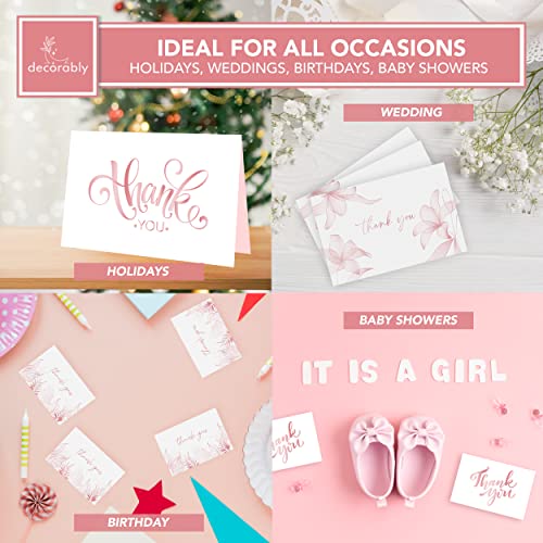 24 Rose Gold-Foiled Pink Thank You Cards with Envelopes - 6x4in Rose Gold Thank You Cards with Envelopes Pink, 6 Designs Pink Baby Shower Thank You Cards Girl, Girl Baby Shower Thank You Cards Pink by Decorably