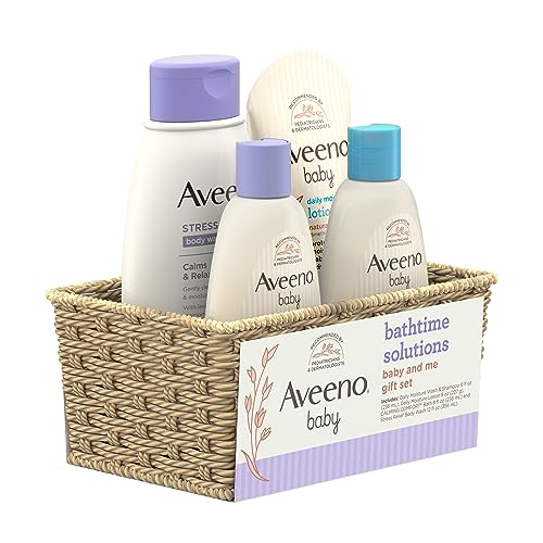 Aveeno Baby Daily Bathtime Solutions Gift Set to Nourish Skin for Baby and Mom, 4 Items by Aveeno