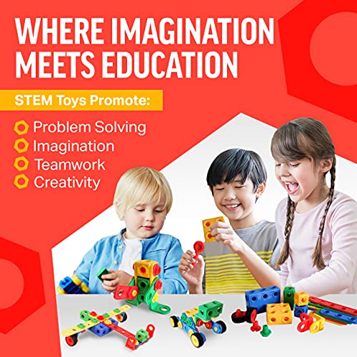 Brickyard Building Blocks STEM Toys & Activities - Educational Building Toys for Kids Ages 4-8 w/ 163 Pieces, Kid-Friendly Tools, Design Guide and Toy Storage Box by DynaMax Creations LLC