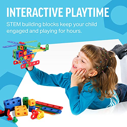 Brickyard Building Blocks STEM Toys & Activities - Educational Building Toys for Kids Ages 4-8 w/ 163 Pieces, Kid-Friendly Tools, Design Guide and Toy Storage Box by DynaMax Creations LLC