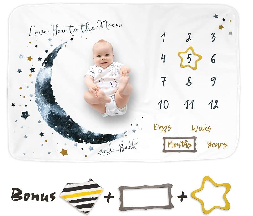 LUKA&LILY Baby Monthly Milestone Blanket Boy, Girl | Baby Milestone Blanket Baby Boy Blanket | Baby Boy Gifts, Nursery Decor Baby Shower | Newborn Baby Month Blanket | Baby Growth Chart Blanket, 60x40 from Luka&Lily
