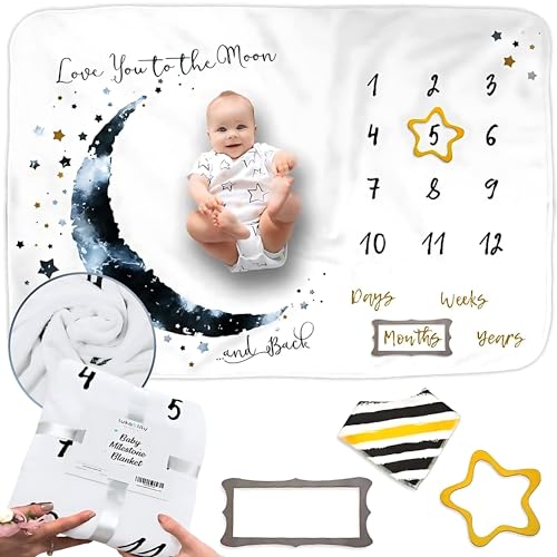 LUKA&LILY Baby Monthly Milestone Blanket Boy, Girl | Baby Milestone Blanket Baby Boy Blanket | Baby Boy Gifts, Nursery Decor Baby Shower | Newborn Baby Month Blanket | Baby Growth Chart Blanket, 60x40 from Luka&Lily