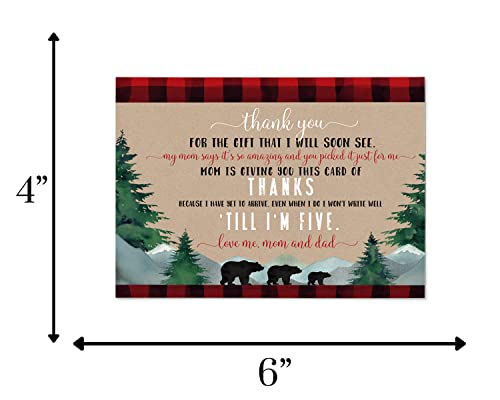 Lumberjack Baby Shower Thank You Cards with Envelopes (15 Pack) Little Bear Themed Supplies â Red and Black Plaid â A6 Flat Stationery Set Printed (4 x 6 inches) Paper Clever Party by 