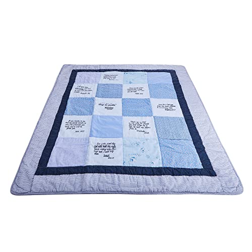 Christian Baby Gift for Boy, Soft Blue Cotton Quilt Embroidered with 9 Bible Verses for Baby Shower, Baptism, Dedication, Grandson, Godson, Etc. by Comfort In the Word