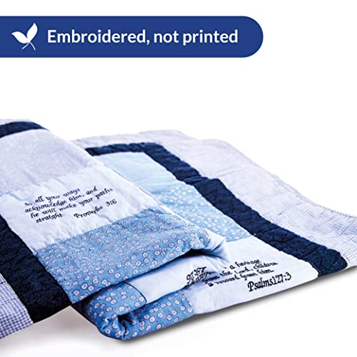Christian Baby Gift for Boy, Soft Blue Cotton Quilt Embroidered with 9 Bible Verses for Baby Shower, Baptism, Dedication, Grandson, Godson, Etc. by Comfort In the Word