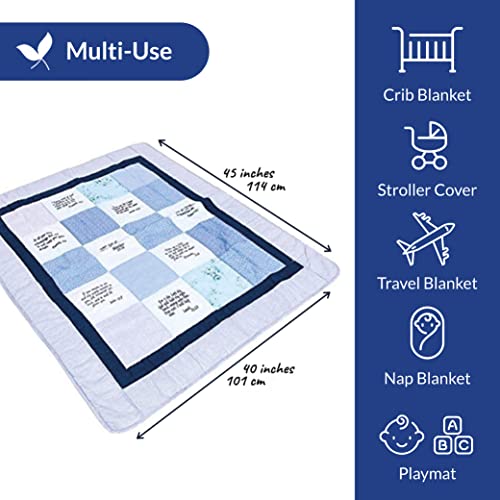 Christian Baby Gift for Boy, Soft Blue Cotton Quilt Embroidered with 9 Bible Verses for Baby Shower, Baptism, Dedication, Grandson, Godson, Etc. by Comfort In the Word