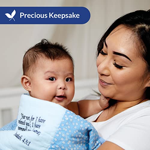 Christian Baby Gift for Boy, Soft Blue Cotton Quilt Embroidered with 9 Bible Verses for Baby Shower, Baptism, Dedication, Grandson, Godson, Etc. by Comfort In the Word