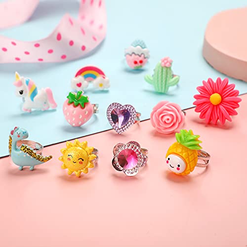 PinkSheep Little Girl Jewel Rings in Box, Adjustable, No Duplication, Girl Pretend Play and Dress Up Rings (24 Lovely Ring) by PinkSheep