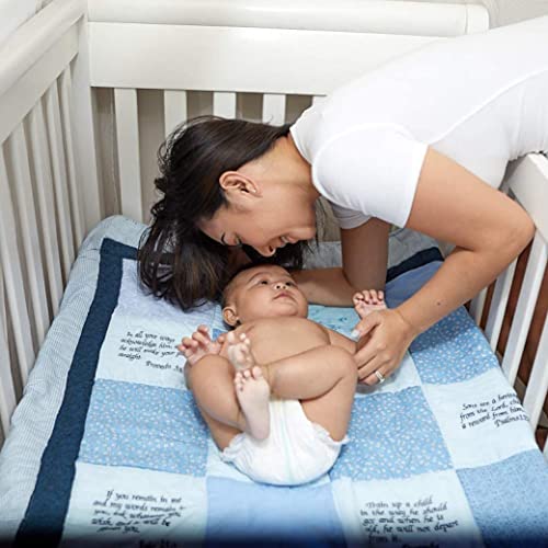 Christian Baby Gift for Boy, Soft Blue Cotton Quilt Embroidered with 9 Bible Verses for Baby Shower, Baptism, Dedication, Grandson, Godson, Etc. by Comfort In the Word