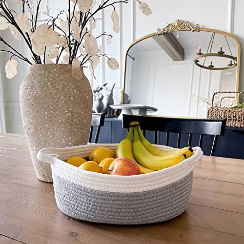 Goodpick Small Woven Basket Cute Gray Rope Basket Cotton Basket Baby Room Storage Basket Dog Toy Basket with Handles Empty Gift Basket for Shelf 12"x 8" x 5" Easter Basket Oval Candy Color Design from Goodpick