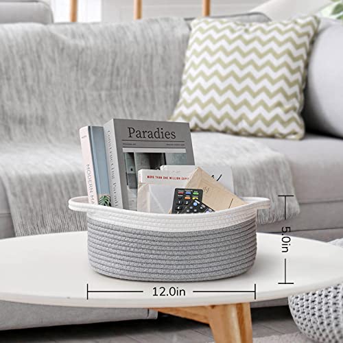 Goodpick Small Woven Basket Cute Gray Rope Basket Cotton Basket Baby Room Storage Basket Dog Toy Basket with Handles Empty Gift Basket for Shelf 12"x 8" x 5" Easter Basket Oval Candy Color Design from Goodpick