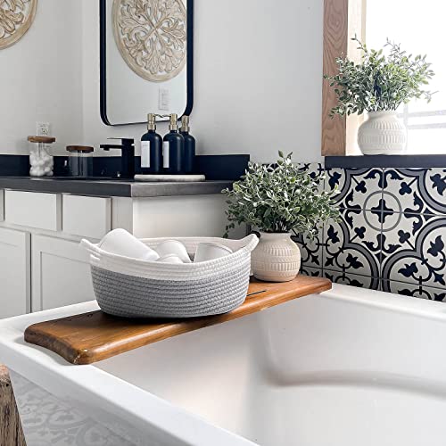 Goodpick Small Woven Basket Cute Gray Rope Basket Cotton Basket Baby Room Storage Basket Dog Toy Basket with Handles Empty Gift Basket for Shelf 12"x 8" x 5" Easter Basket Oval Candy Color Design from Goodpick