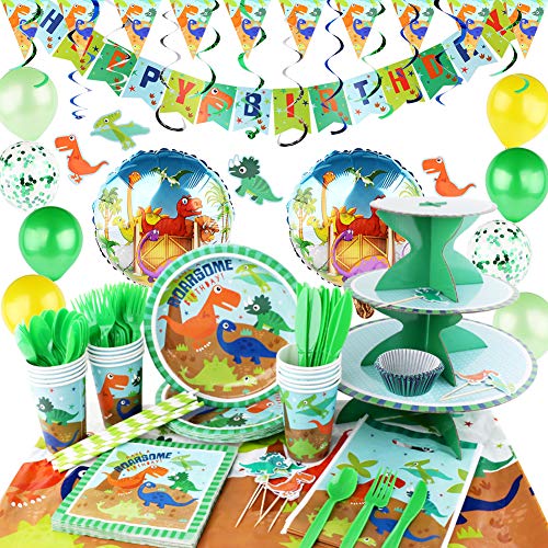 hapycity 220Pieces Dinosaur Birthday Party Supplies Serves 16 for Kids Birthday Theme Party School Party Daily Dinner by hapycity