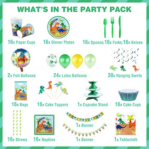 hapycity 220Pieces Dinosaur Birthday Party Supplies Serves 16 for Kids Birthday Theme Party School Party Daily Dinner by hapycity