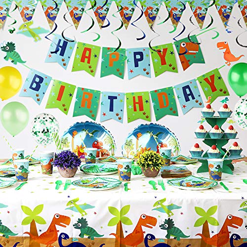hapycity 220Pieces Dinosaur Birthday Party Supplies Serves 16 for Kids Birthday Theme Party School Party Daily Dinner by hapycity
