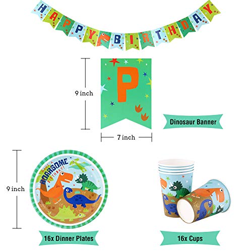 hapycity 220Pieces Dinosaur Birthday Party Supplies Serves 16 for Kids Birthday Theme Party School Party Daily Dinner by hapycity